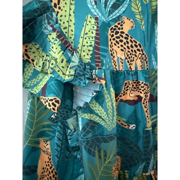 Jodifl Godiva Satin Print Dress Green Size Large - Picture 12 of 13